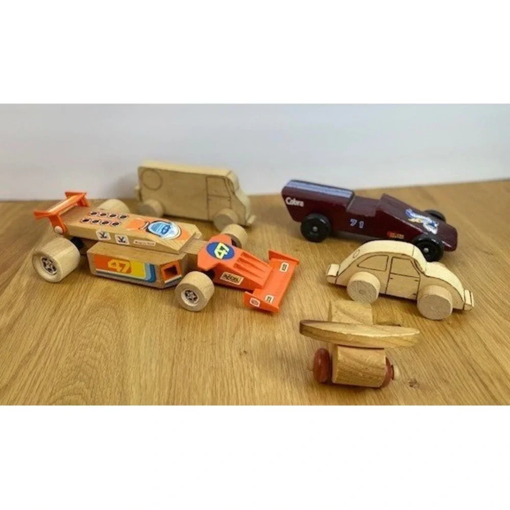 Fisher-Price Montgomery Schoolhouse Wood Toy Vehicle Lot 5pc Kids Orange Good